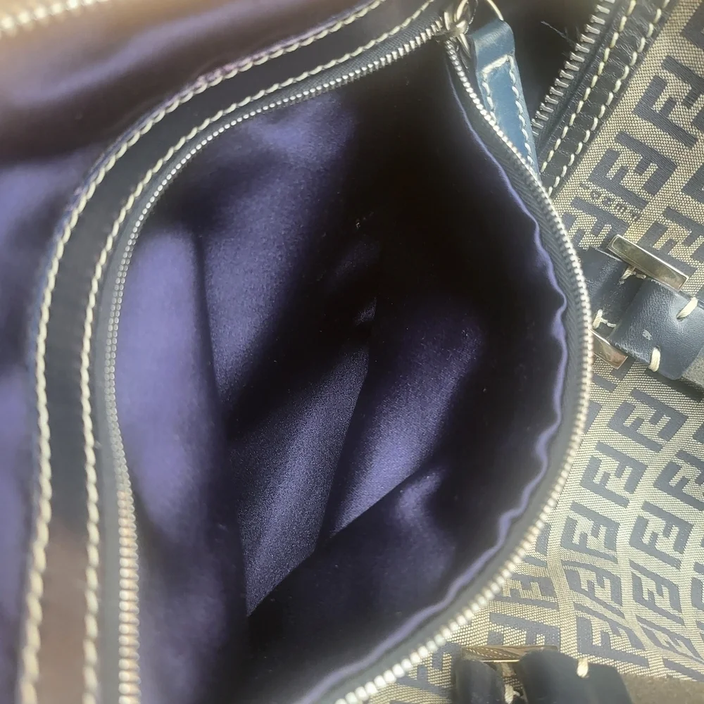 FENDI Zucchino FF Canvas Leather Boston 30 HandBag Navy..Authentic...W/COA.